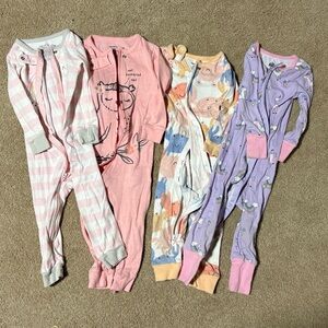 12m Baby Girl 4pc Cotton Footless Sleeper Bundle